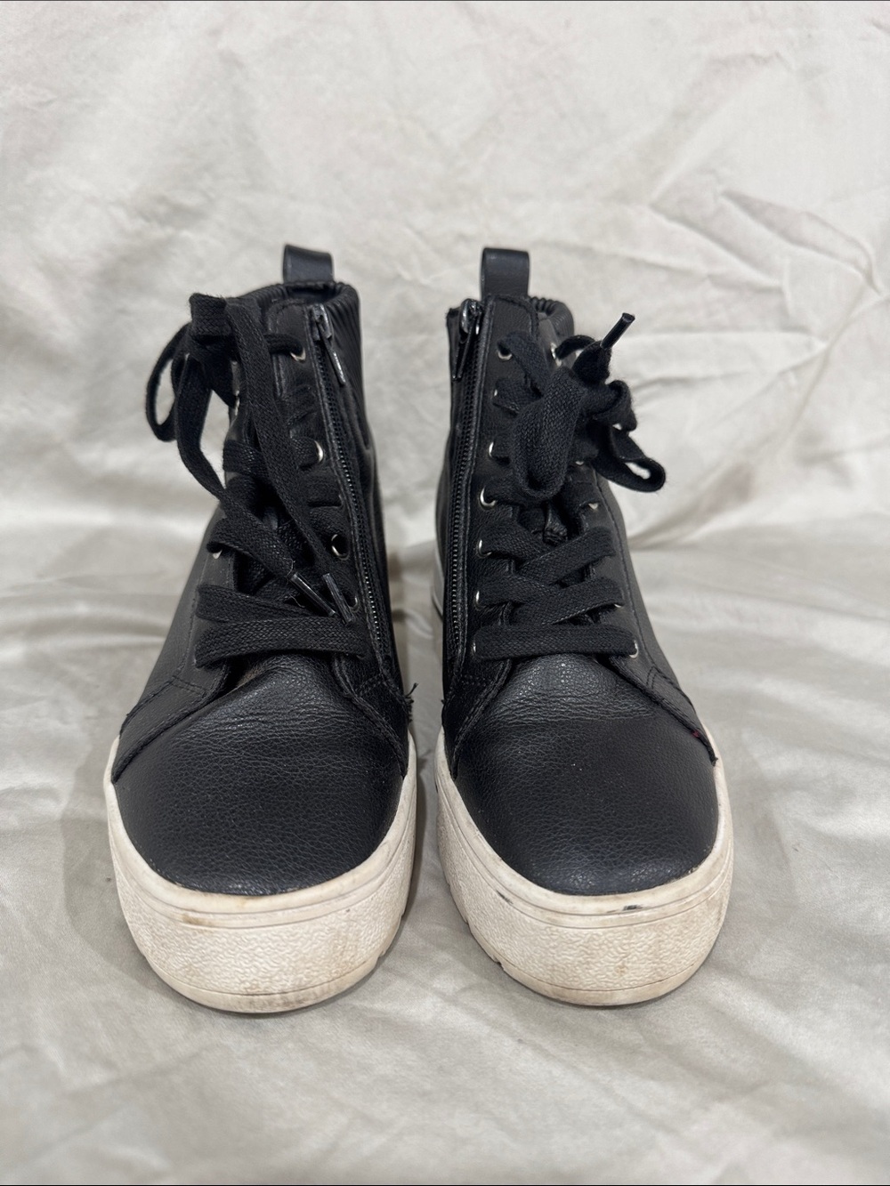 Madden Girl Black High-Top Lace-Up Wedge Sneakers